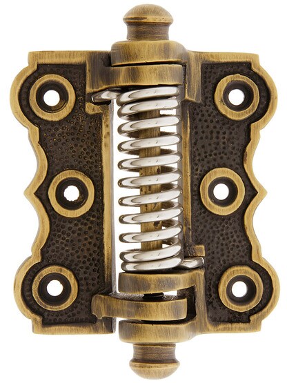 Late Victorian Solid Brass Screen Door Hinge In Antique Brass.